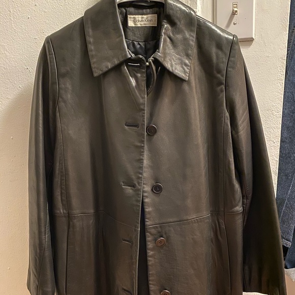 90s Calvin Klein trench style leather jacket - Picture 2 of 8